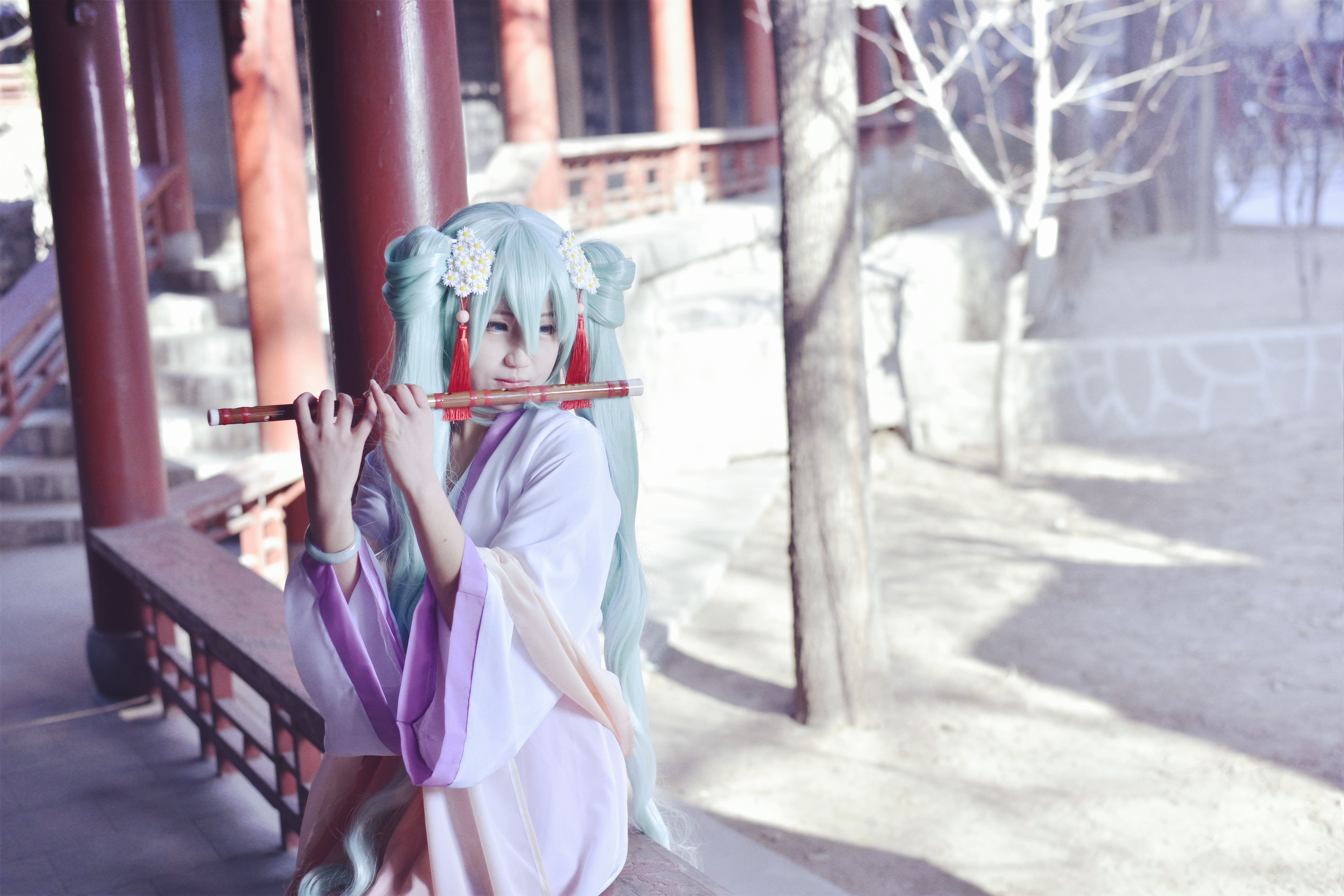 miku cosplay红酥手，绢花头，独醉一人空瘦-二次元