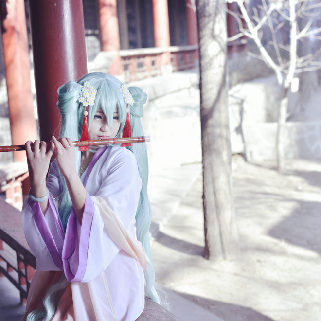 miku cosplay红酥手，绢花头，独醉一人空瘦